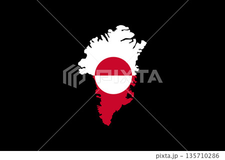 Greenland Map Silhouette With Flag Overlay In Red And White On Black Background. Greenland Map Silhouette With Flag Overlay In Red And White On Black Background. 135710286