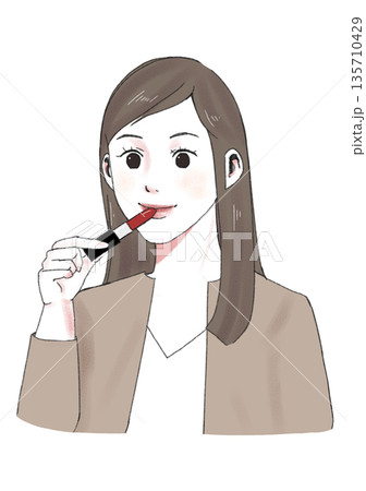 イラスト素材：口紅を塗る女性、メイクする女性 135710429