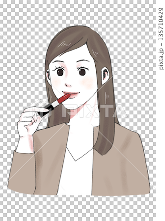 イラスト素材：口紅を塗る女性、メイクする女性 135710429