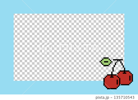 Pixel fruit frame with red cherry for fruity polaroid photo, rectangle ad template, poster, decoration, notepad, sticky note, memo, paper design, book cover, pastel banner, vegan print, border Pixel fruit frame with red cherry for fruity polaroid photo, rectangle ad template, poster, decoration, notepad, sticky note, memo, paper design, book cover, pastel banner, vegan print, border 135710543