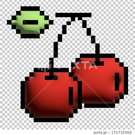 3d pixel art illustration of inflated red cherry for decoration, food, grocery shopping, cartoon, supermarket, print, nature, garden, healthy ingredients, cook book, smoothie, organic fruit, summer 135710568