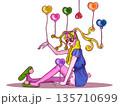 たくさんの風船と座っている女の子 白背景 たくさんの風船と座っている女の子 白背景 135710699