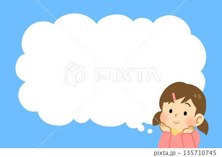 考え事をする女の子のイラストフレーム　コピースペース　テンプレート 135710745