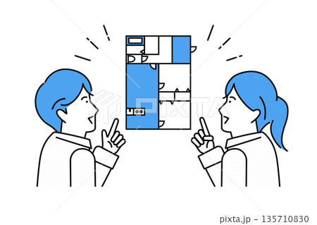 理想の間取りの物件を見つけた若いカップル 135710830