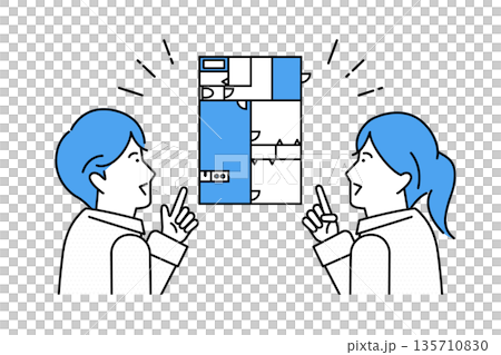 理想の間取りの物件を見つけた若いカップル 135710830