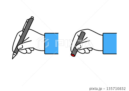 ペンや印鑑を使って契約や申請をする人物の手のアイコンセット 135710832