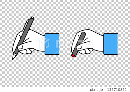 ペンや印鑑を使って契約や申請をする人物の手のアイコンセット 135710832