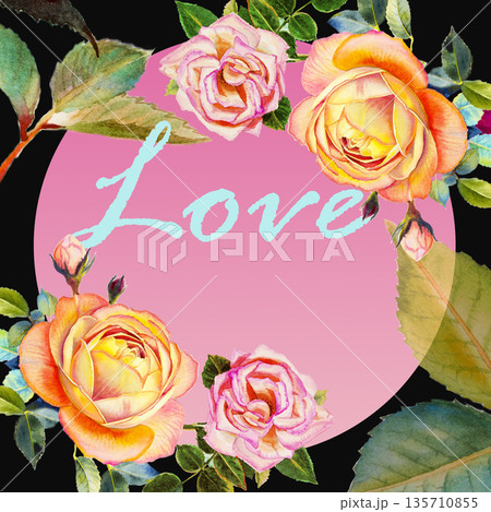 Painting watercolor illustration, postcard love flower of roses beauty. 135710855