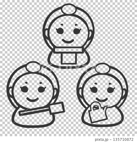 Cute line drawing illustration of three court ladies celebrating Hinamatsuri Cute line drawing illustration of three court ladies celebrating Hinamatsuri 135710872