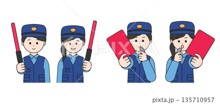 地域警察の男女イラストセット　パトロールと取り締まりのイラスト 135710957