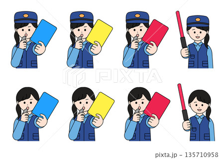 女性の地域警察官　上半身のかわいいイラストセット 135710958