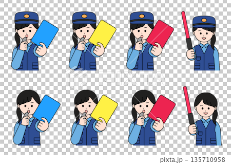 女性の地域警察官　上半身のかわいいイラストセット 135710958