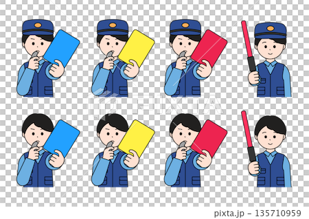 男性の地域警察官 上半身のかわいいイラストセット 男性の地域警察官 上半身のかわいいイラストセット 135710959