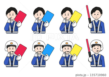 男性の交通警察官　上半身のかわいいイラストセット 135710960