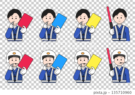 男性の交通警察官　上半身のかわいいイラストセット 135710960