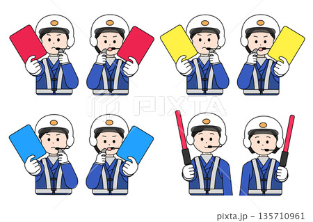 男女の交通警察　白バイ隊員のイラストセット 135710961