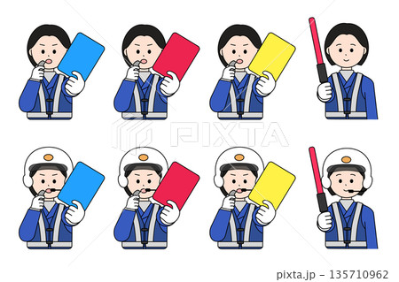 女性の交通警察官　上半身のかわいいイラストセット 135710962