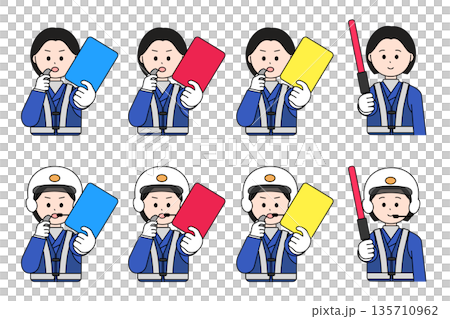 女性の交通警察官　上半身のかわいいイラストセット 135710962