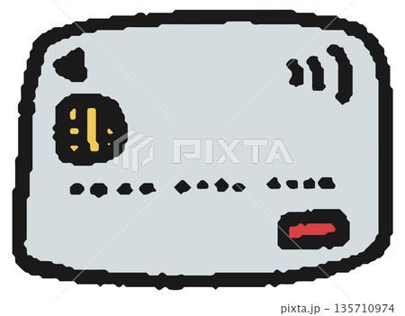 タッチ決済ができるクレジットカード/デビットカードの手描きイラスト 135710974