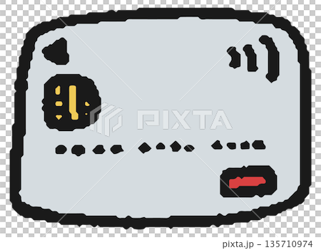 タッチ決済ができるクレジットカード/デビットカードの手描きイラスト 135710974
