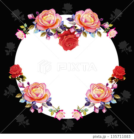 Painting of circle the bouquet roses flowers. Painting of circle the bouquet roses flowers. 135711083