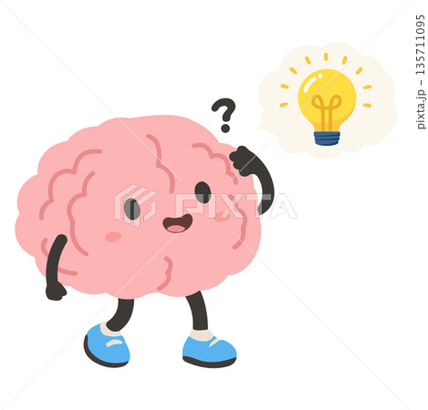 Cartoon Brain Character With Lightbulb Idea Cartoon Brain Character With Lightbulb Idea 135711095