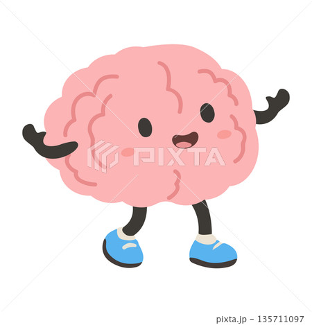 Cute Cartoon Brain Character 135711097