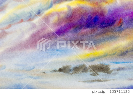Watercolor painting cloud, sky colorful of raincloud in air. 135711126