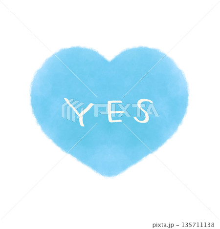 YESの文字入り シンプルなハートマークの水彩イラスト ブルー 135711138