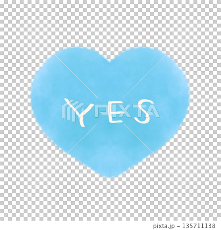 YESの文字入り シンプルなハートマークの水彩イラスト ブルー 135711138