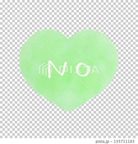 Watercolor illustration of a simple heart mark with the word NO in green 135711183