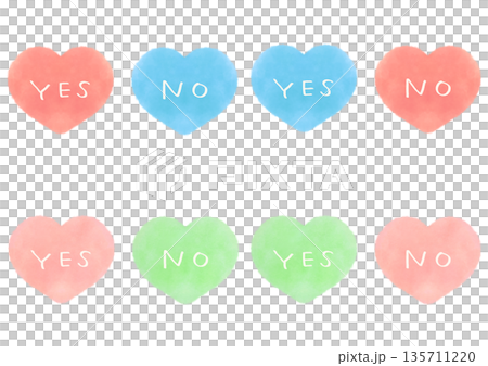 YES NO lettering and simple heart symbol watercolor illustration set YES NO lettering and simple heart symbol watercolor illustration set 135711220