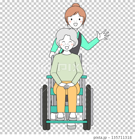 Women press a wheelchair Women press a wheelchair 135711318