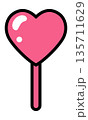 Pink heart lollipop isolated on white background. Valentines Day. Cute retro vibe. Vector illustration. 135711629