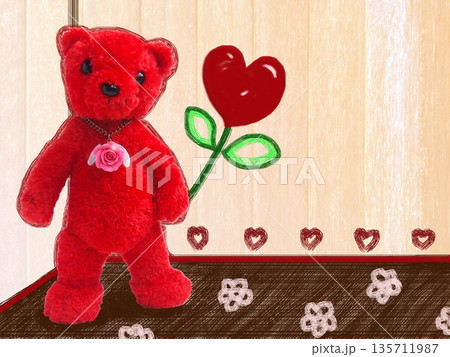 Teddy Bear red couple, and pink roses. 135711987