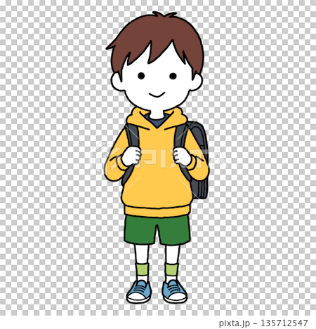 一個背著書包、微笑的小學生男孩 一個背著書包、微笑的小學生男孩 135712547