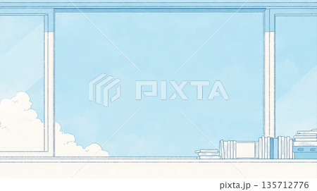 大きな窓のある室内を描いたミニマルイラスト 背景素材 135712776