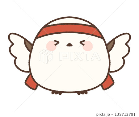 赤いハチマキをつけて全力で応援するシマエナガ 135712781