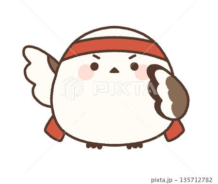 赤いハチマキをつけて上向きのエールを送るシマエナガ 赤いハチマキをつけて上向きのエールを送るシマエナガ 135712782