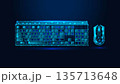 Low poly wireframe computer keyboard and mouse on dark blue background. 135713648
