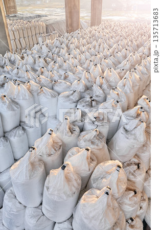 Big bags used for fertilizer storage and transport, known as FIBC, Flexible Intermediate Bulk Container. Big bags used for fertilizer storage and transport, known as FIBC, Flexible Intermediate Bulk Container. 135713683