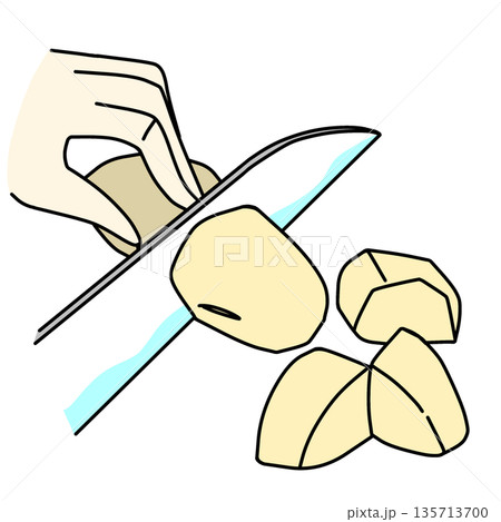 包丁でじゃがいもを乱切りにするイラスト|料理・調理工程 包丁でじゃがいもを乱切りにするイラスト|料理・調理工程 135713700