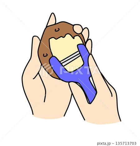 ピーラーでじゃがいもの皮をむくイラスト｜料理・調理工程 135713703