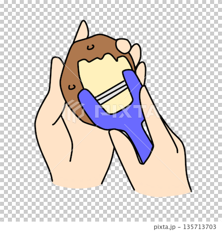 ピーラーでじゃがいもの皮をむくイラスト｜料理・調理工程 135713703