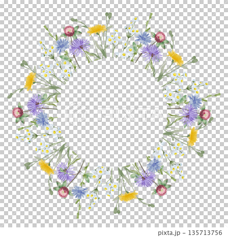 Wildflower Floral Wreath Watercolor Illustration Wildflower Floral Wreath Watercolor Illustration 135713756