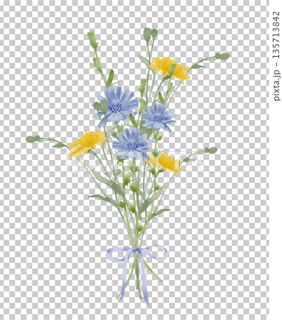 Wildflower Bouquet And Stems Watercolor Illustration 135713842
