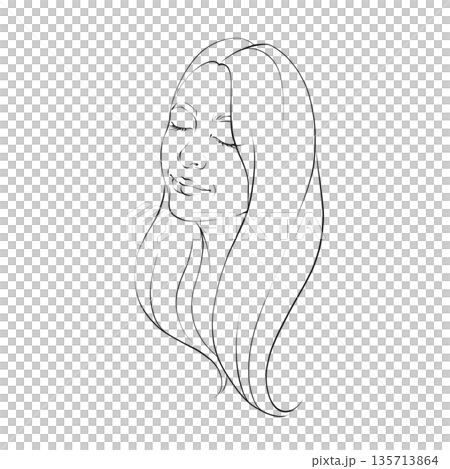 Female Face Portrait Raster Line Illustration Female Face Portrait Raster Line Illustration 135713864