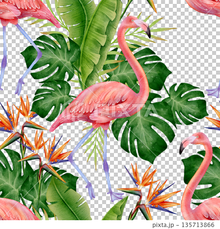 Tropical Flamingo Leaves Seamless Pattern Tropical Flamingo Leaves Seamless Pattern 135713866