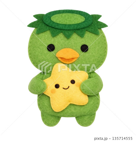 フェルト風の星を抱くカッパのイラスト フェルト風の星を抱くカッパのイラスト 135714555