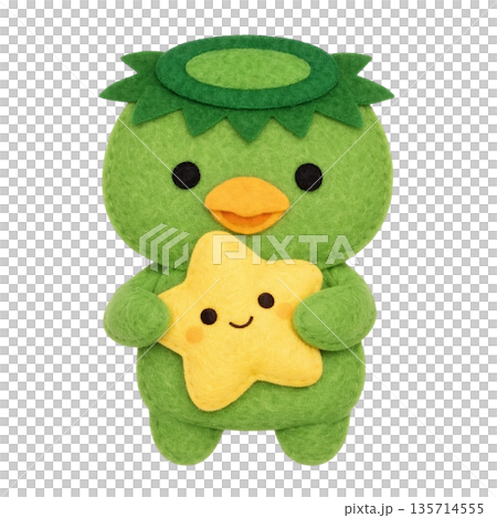 フェルト風の星を抱くカッパのイラスト フェルト風の星を抱くカッパのイラスト 135714555